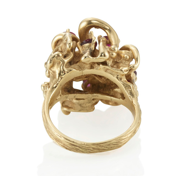 Vintage Heavy Estate 14K Gold Ruby & Diamond Cluster Cocktail ring - Picture 4 of 4